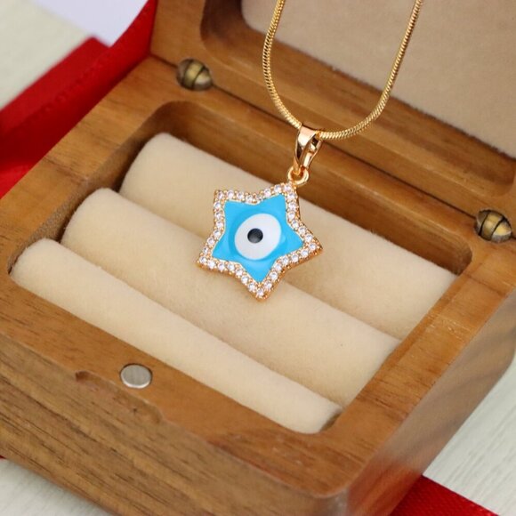 "Star-Shaped Evil Eye Pendant in Rose Gold with Sparkling Stones, XPPT1870 - Picture 9 of 13